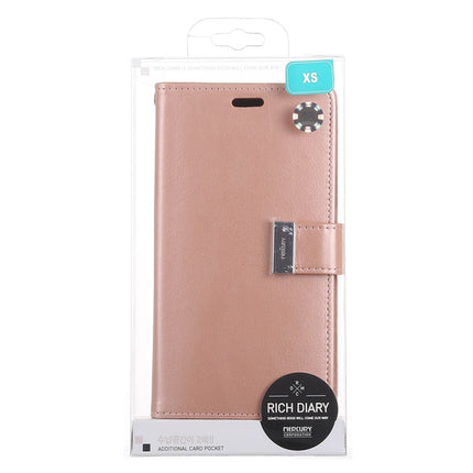 GOOSPERY RICH DIARY Crazy Horse Texture Horizontal Flip Leather Case for iPhone XS, with Card Slots & Wallet (Rose Gold)-garmade.com