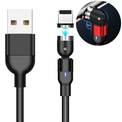 2m 2A Output USB to 8 Pin Nylon Braided Rotate Magnetic Charging Cable(Black)-garmade.com
