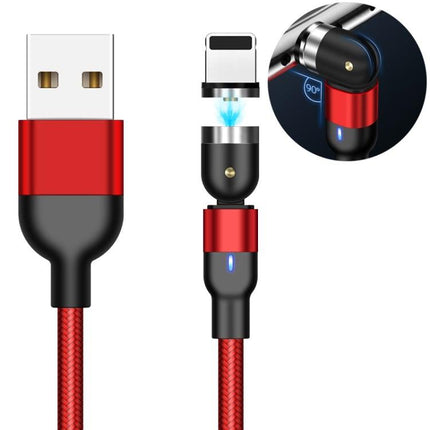 2m 2A Output USB to 8 Pin Nylon Braided Rotate Magnetic Charging Cable(Red)-garmade.com