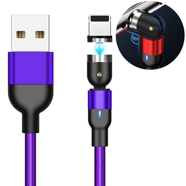 1m 2A Output USB to 8 Pin Nylon Braided Rotate Magnetic Charging Cable(Purple)-garmade.com