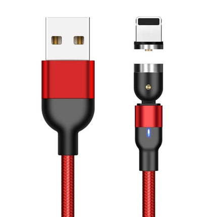 1m 2A Output USB to 8 Pin Nylon Braided Rotate Magnetic Charging Cable(Red)-garmade.com