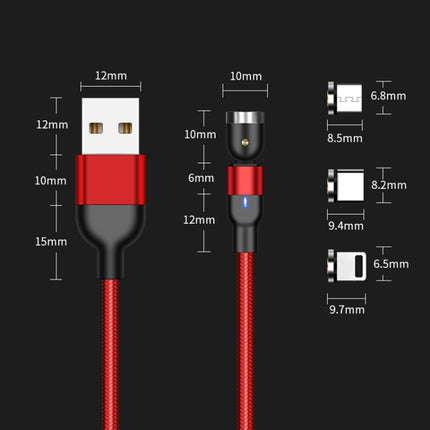 2m 2A Output 3 in 1 USB to 8 Pin + USB-C / Type-C + Micro USB Nylon Braided Rotate Magnetic Charging Cable (Black)-garmade.com