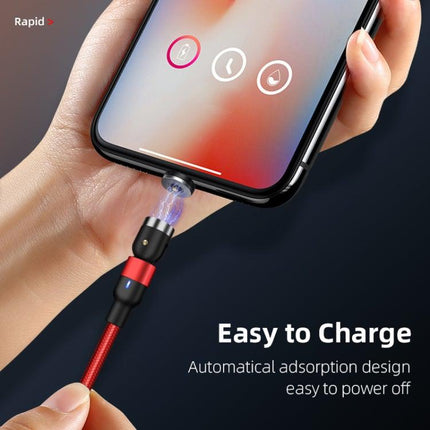 1m 2A Output 3 in 1 USB to 8 Pin + USB-C / Type-C + Micro USB Nylon Braided Rotate Magnetic Charging Cable (Black)-garmade.com
