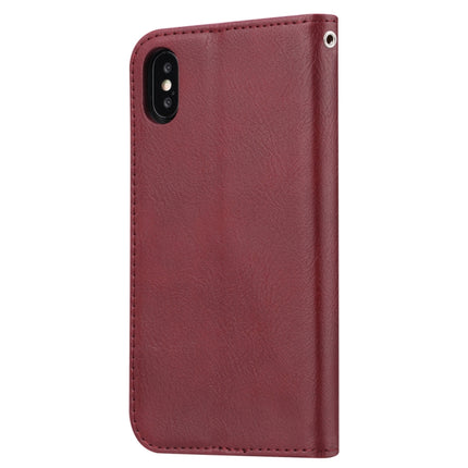 Knead Skin Texture Horizontal Flip Leather Case for iPhone XS / X, with Photo Frame & Holder & Card Slots & Wallet (Wine Red)-garmade.com