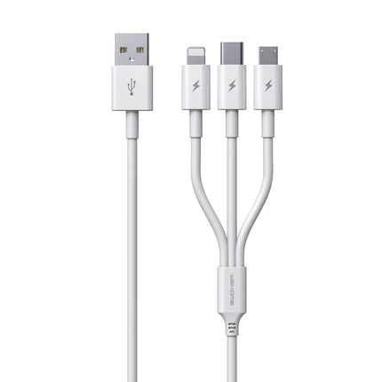 WK WDC-111 5A 3 In 1 8 Pin + Micro + Type-C / USB-C Multi-function Super-fast Charging Cable, Length: 1.3m(White)-garmade.com