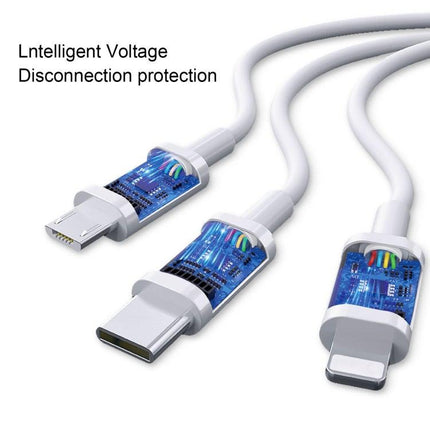 WK WDC-111 5A 3 In 1 8 Pin + Micro + Type-C / USB-C Multi-function Super-fast Charging Cable, Length: 1.3m(White)-garmade.com