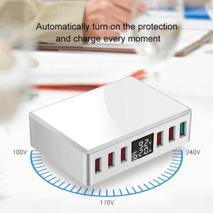 WLX-T9+ 40W 6 In 1 Multi-function Mini Smart Digital Display USB Charger(White)-garmade.com
