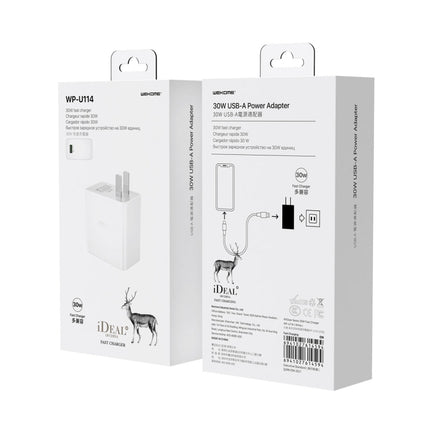 WK WP-U114 30W Single USB Fast Charging Travel Charger Power Adapter, CN Plug(White)-garmade.com