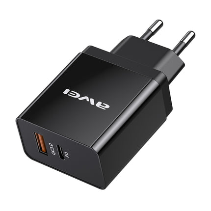 awei C-980 18W PD USB-C / Type-C + QC 3.0 USB Interface Fast Charging Travel Charger, EU Plug(Black)-garmade.com