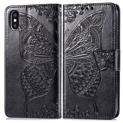 Butterfly Love Flowers Embossing Horizontal Flip Leather Case for iPhone X, with Holder & Card Slots & Wallet & Lanyard(Black)-garmade.com