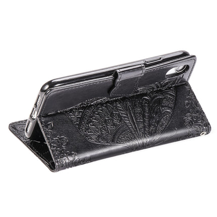 Butterfly Love Flowers Embossing Horizontal Flip Leather Case for iPhone X, with Holder & Card Slots & Wallet & Lanyard(Black)-garmade.com