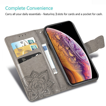 Butterfly Love Flowers Embossing Horizontal Flip Leather Case for iPhone X, with Holder & Card Slots & Wallet & Lanyard (Dark Purple)-garmade.com