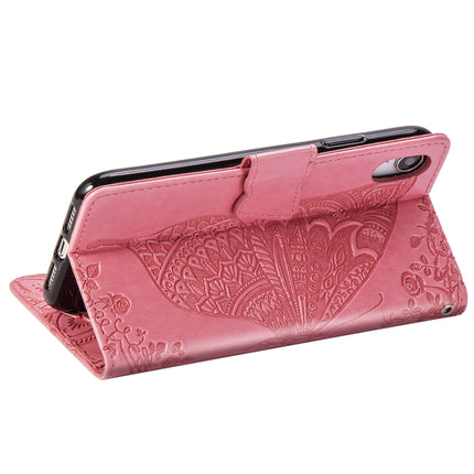 Butterfly Love Flowers Embossing Horizontal Flip Leather Case for iPhone X, with Holder & Card Slots & Wallet & Lanyard (Pink)-garmade.com