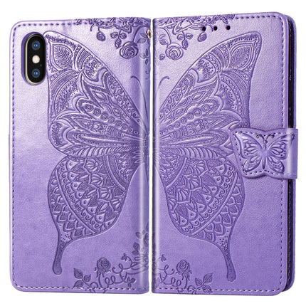 Butterfly Love Flowers Embossing Horizontal Flip Leather Case for iPhone X, with Holder & Card Slots & Wallet & Lanyard (Light Purple)-garmade.com