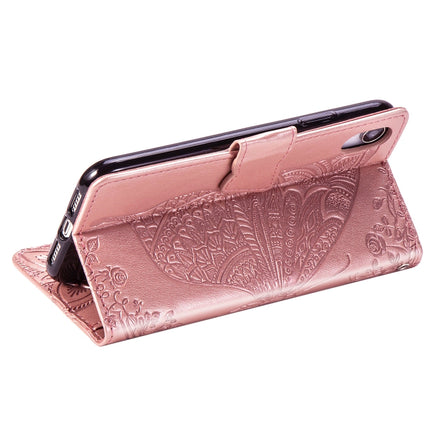 Butterfly Love Flowers Embossing Horizontal Flip Leather Case for iPhone X, with Holder & Card Slots & Wallet & Lanyard (Rose Gold)-garmade.com