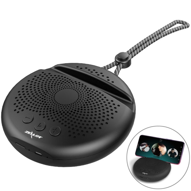 ZEALOT S24 Portable Stereo Bluetooth Speaker with Lanyard & Mobile Card Slot Holder, Supports Hands-free Call & TF Card (Black)-garmade.com