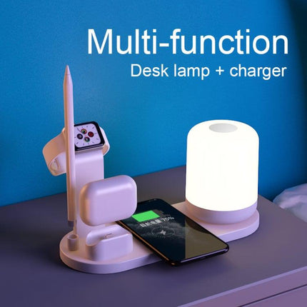 WS6 10W 2 USB Ports + USB-C / Type-C Port Multi-function Desk Lamp + Qi Wireless Charging Charger (Pink)-garmade.com