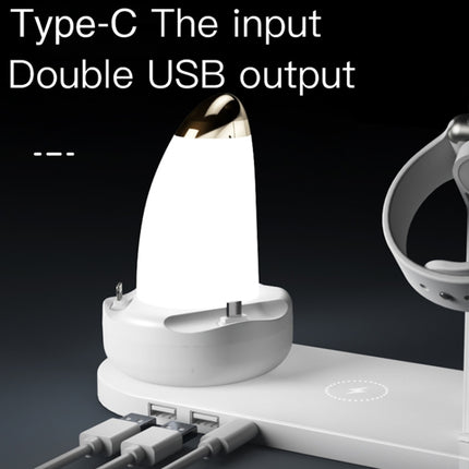WS7 10W 2 USB Ports + USB-C / Type-C Port Multi-function Desk Lamp + Qi Wireless Charging Charger (Black)-garmade.com
