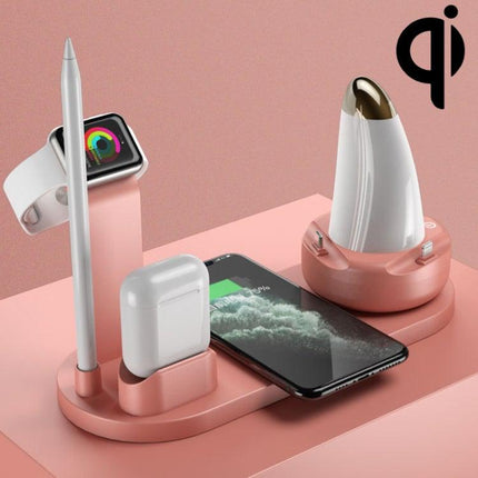 WS7 10W 2 USB Ports + USB-C / Type-C Port Multi-function Desk Lamp + Qi Wireless Charging Charger (Pink)-garmade.com