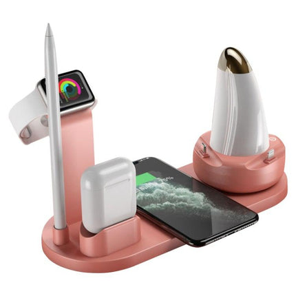 WS7 10W 2 USB Ports + USB-C / Type-C Port Multi-function Desk Lamp + Qi Wireless Charging Charger (Pink)-garmade.com