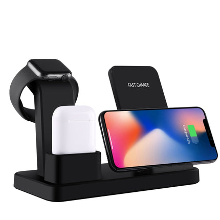 Q12 3 in 1 Quick Wireless Charger for iPhone, Apple Watch, AirPods and other Android Smart Phones(Black)-garmade.com