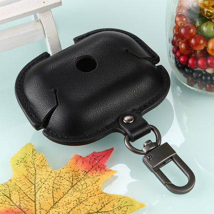 For AirPods Pro Litchi Texture PU Leather Earphone Protective Case with Hook(Black)-garmade.com