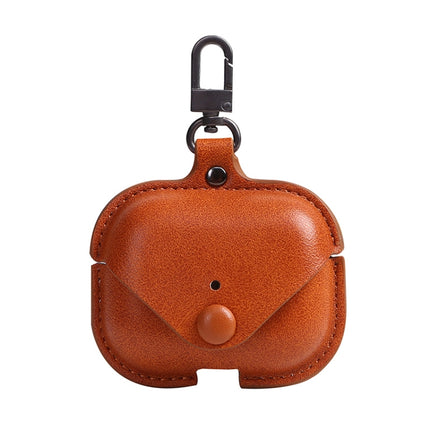 For AirPods Pro Litchi Texture PU Leather Earphone Protective Case with Hook(Brown)-garmade.com