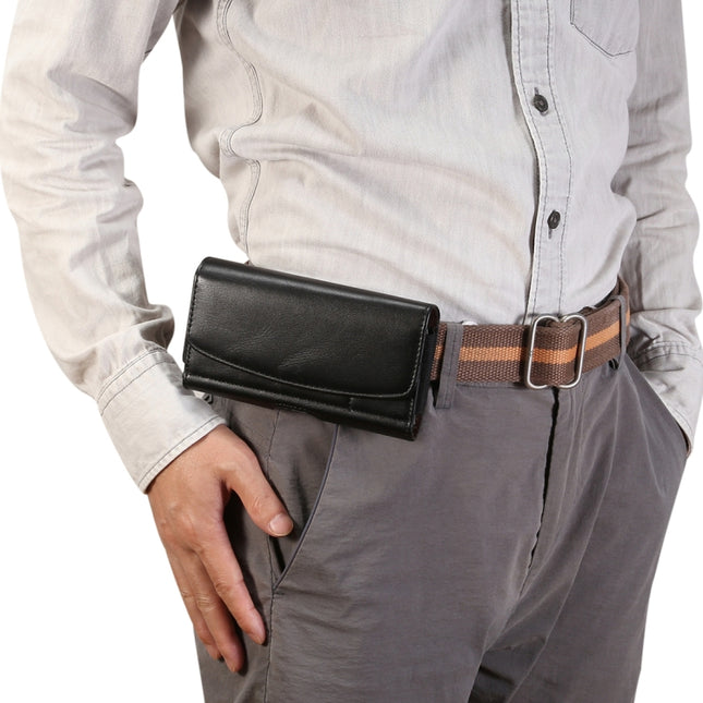 Lambskin Elastic Band Men 5.2 Inch Mobile Phone Universal Hanging Waist Leather Case with Card Slot, For iPhone XS / X Black-garmade.com