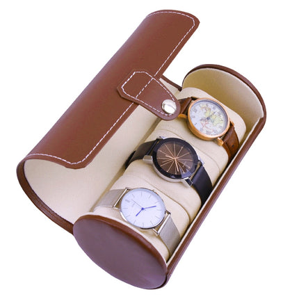 Portable Travel Watch Cylinder Protective Box Storage Bag(Brown)-garmade.com