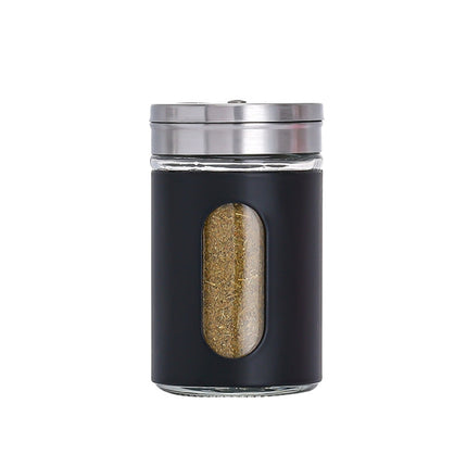 Stainless Steel Lid Glass Seasoning Jar Kitchen Supplies (Black)-garmade.com