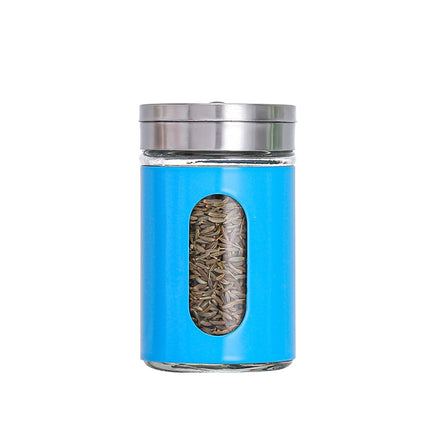 Stainless Steel Lid Glass Seasoning Jar Kitchen Supplies (Blue)-garmade.com