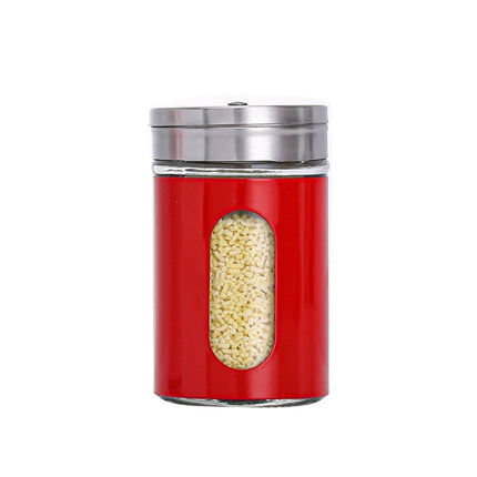 Stainless Steel Lid Glass Seasoning Jar Kitchen Supplies (Red)-garmade.com