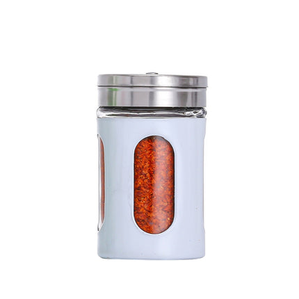 Stainless Steel Lid Glass Seasoning Jar Kitchen Supplies (White)-garmade.com