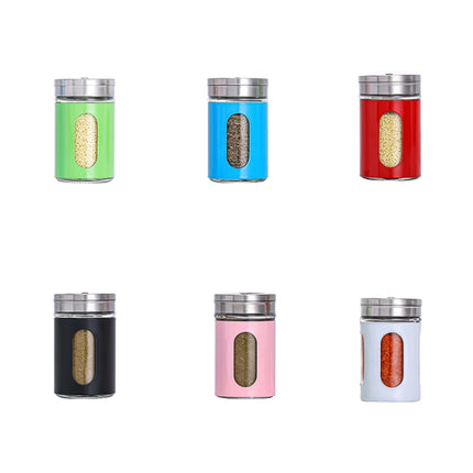 Stainless Steel Lid Glass Seasoning Jar Kitchen Supplies (Black)-garmade.com