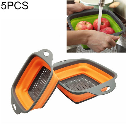 5 Sets Square Foldable Drain Basket Set Kitchen Silicone Fruit Vegetables Retractable Filter, Specification: Small + Large(Orange)-garmade.com