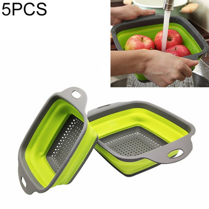 5 Sets Square Foldable Drain Basket Set Kitchen Silicone Fruit Vegetables Retractable Filter, Specification: Small + Large(Green)-garmade.com