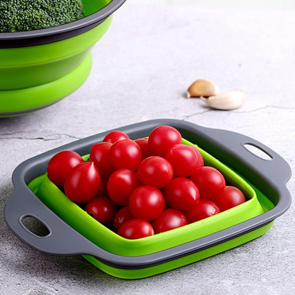 5 Sets Square Foldable Drain Basket Set Kitchen Silicone Fruit Vegetables Retractable Filter, Specification: Small + Large(Green)-garmade.com