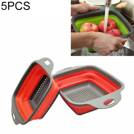 5 Sets Square Foldable Drain Basket Set Kitchen Silicone Fruit Vegetables Retractable Filter, Specification: Small + Large(Red)-garmade.com