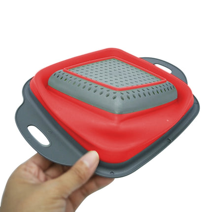 5 Sets Square Foldable Drain Basket Set Kitchen Silicone Fruit Vegetables Retractable Filter, Specification: Small + Large(Red)-garmade.com