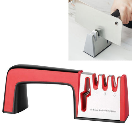 4 in 1 Stainless Steel Knife Sharpener Four Section Hand-held Quick Sharpening Tool with Non Slip Handle(Red)-garmade.com