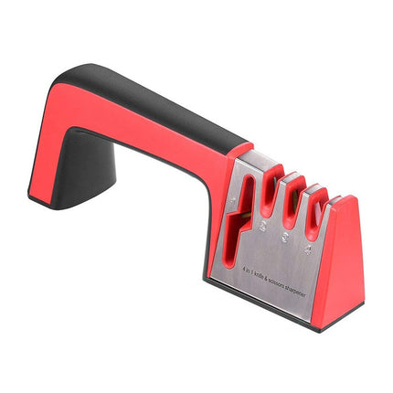 4 in 1 Stainless Steel Knife Sharpener Four Section Hand-held Quick Sharpening Tool with Non Slip Handle(Red)-garmade.com