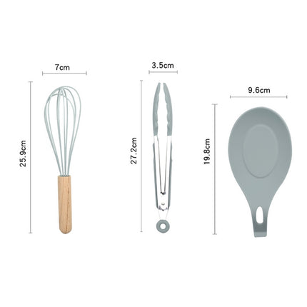 11 in 1 Silicone Wood Handle Heat-resistant Cooking Cutlery Sets Kitchen Tools-garmade.com