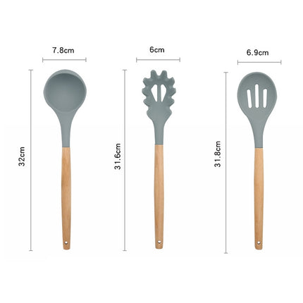 13 in 1 Silicone Wood Handle Heat-resistant Cooking Cutlery Sets Kitchen Tools with Large Container-garmade.com