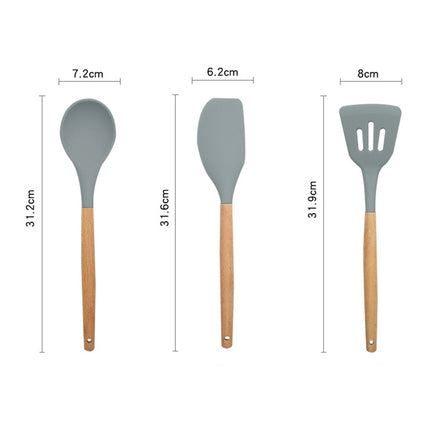 13 in 1 Silicone Wood Handle Heat-resistant Cooking Cutlery Sets Kitchen Tools with Large Container-garmade.com