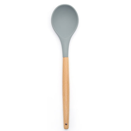 Silicone Wood Handle Round Cooking Spoon Heat-resistant Kitchen Tools-garmade.com