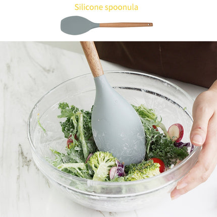 Silicone Wood Handle Salad Spoon Heat-resistant Cooking Spoon Kitchen Tools-garmade.com