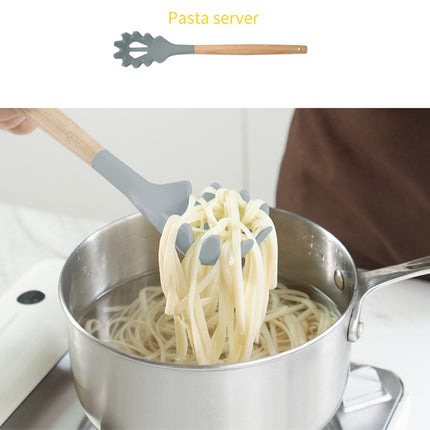 Silicone Wood Handle Draging Spoon Heat-resistant Cooking Spaghetti Scoop Kitchen Tools-garmade.com