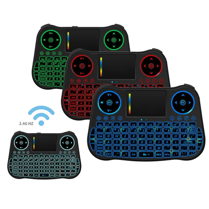 MT08 2.4GHz Mini Wireless Air Mouse QWERTY Keyboard with Colorful Backlight & Touchpad & Multimedia Control for PC, TV(Black)-garmade.com