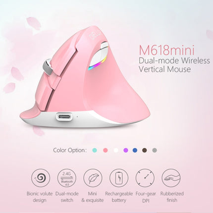 DELUX M618 Mini 2.4G Wireless 2400DPI USB Rechargeable Ergonomic Vertical Mouse (Pink)-garmade.com