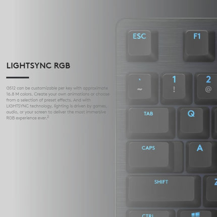 Logitech G512 RGB L-axis Mechanical Wired Gaming Keyboard, Length: 1.8m (Black)-garmade.com
